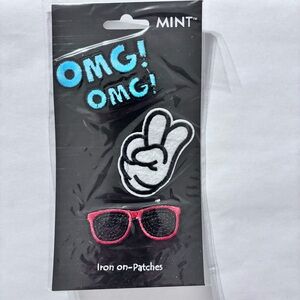 Mint OMG Iron-On Patches with Peace Hand and Sunglasses